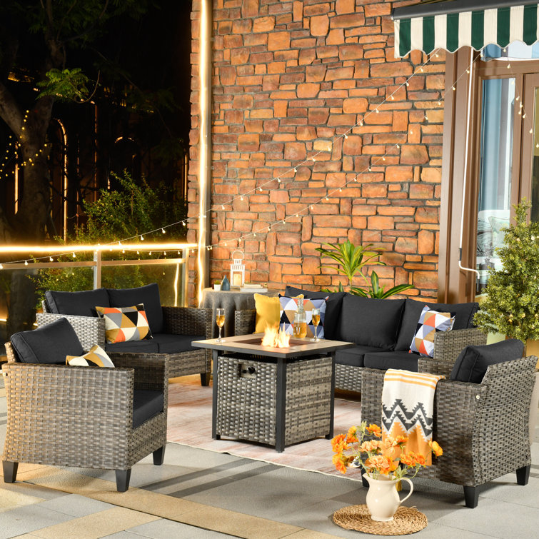 Rattan garden discount furniture fire pit